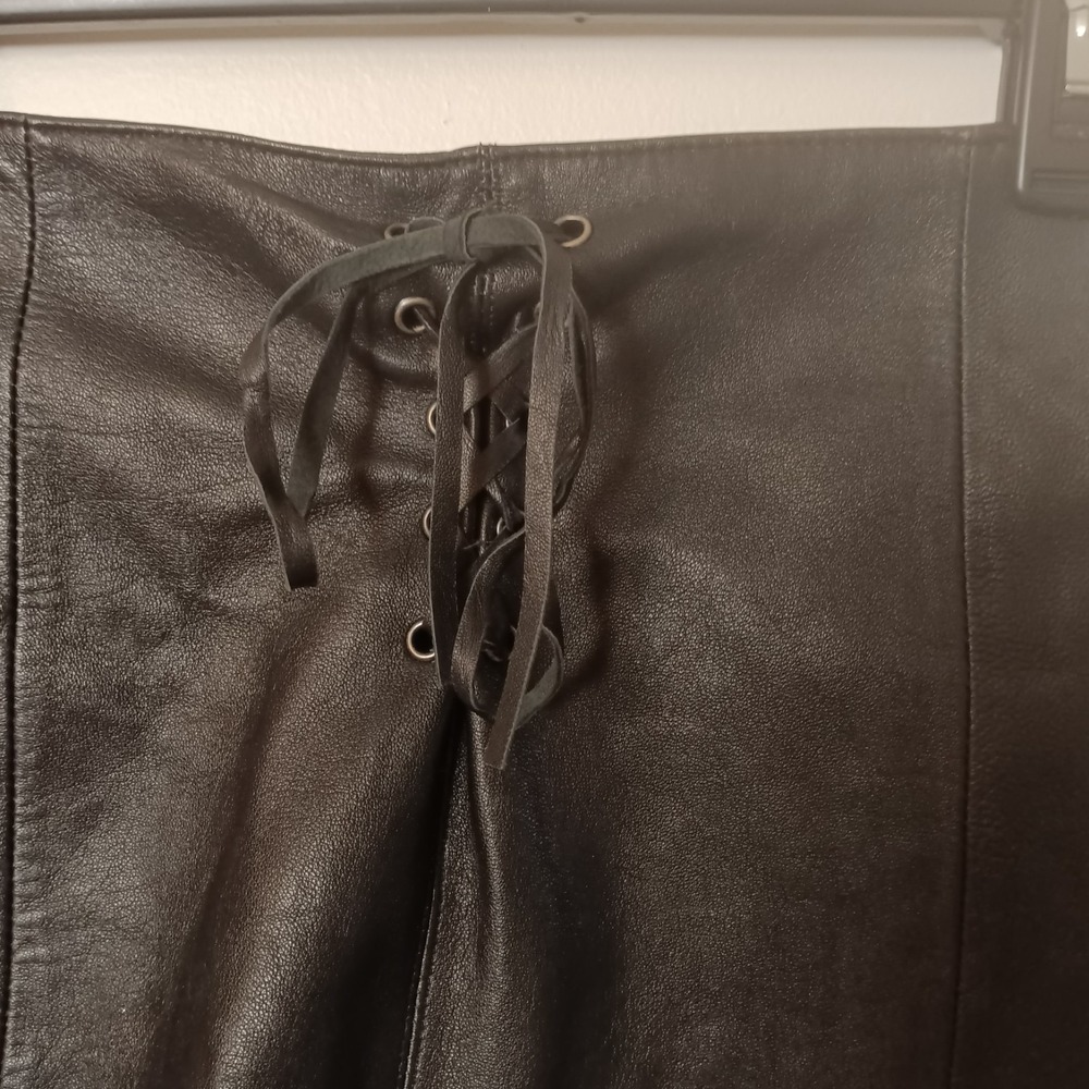 Y2K Wilsons Leather Maxima Black Women's Lace-Up Mini Pencil Skirt Sz 4 Vintage - Picture 2 of 8